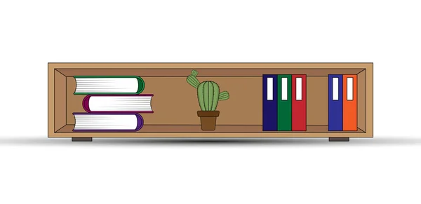 Nachtkastje met boeken en Cactusbloem — Stockvector