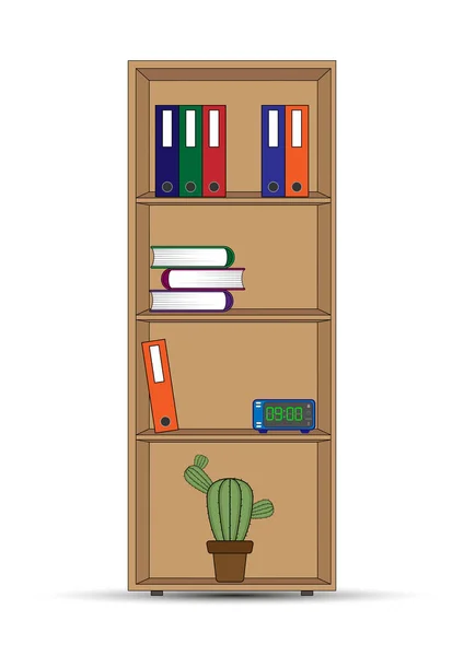 衣柜与书籍和仙人掌花 — 图库矢量图片