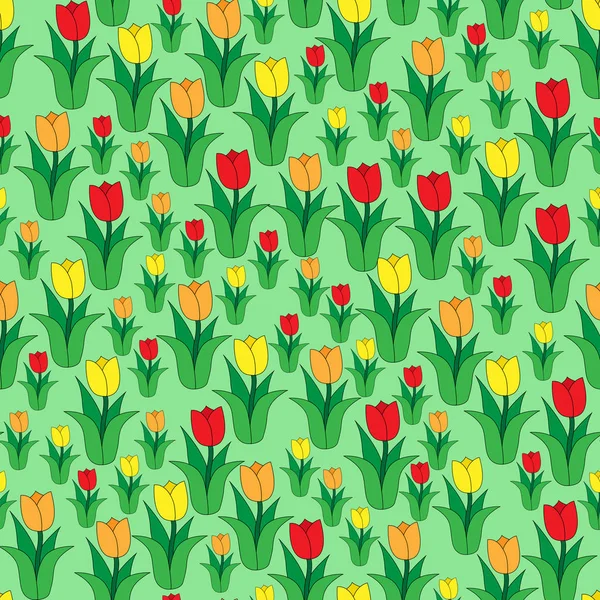 Seamless color pattern of multi-colored tulips