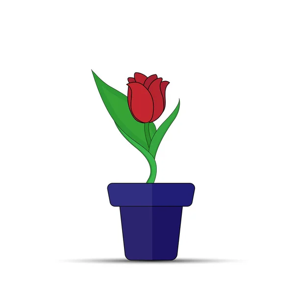 Flor tulipa vermelha em vaso de flores, design simples — Vetor de Stock