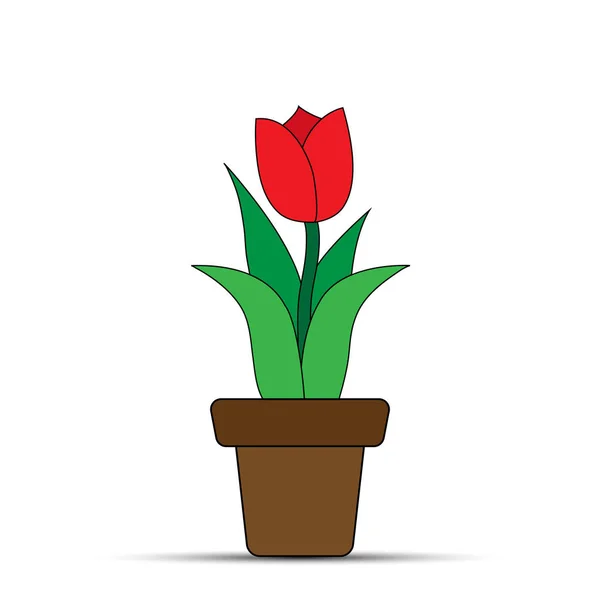 Flor tulipa vermelha em vaso de flores, design simples — Vetor de Stock