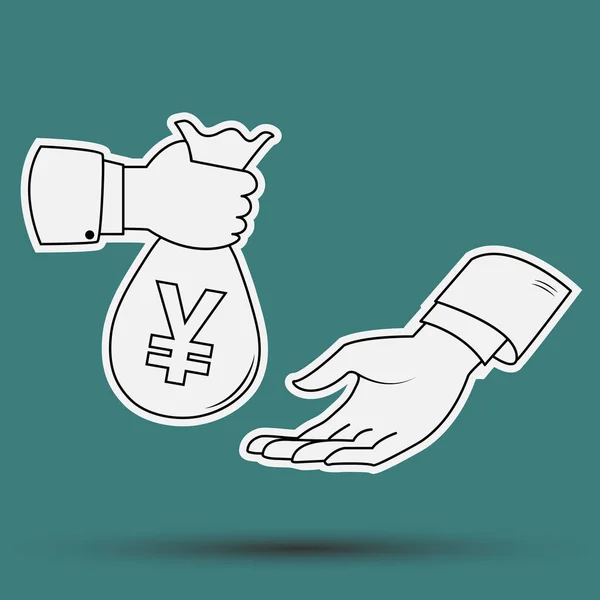 Bolsa de yuan se pasa de mano a mano — Vector de stock