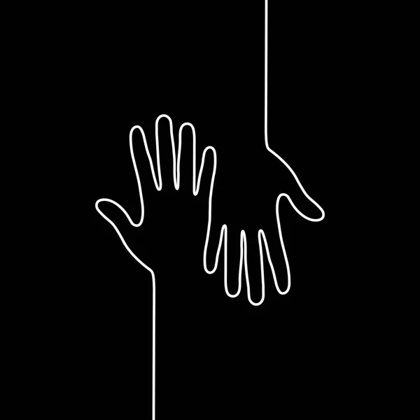 White outline of two hands with fingers on black background, fla — Stock Vector