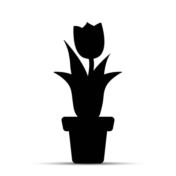 Silhueta de uma tulipa em um pote de flor, desenho simples — Vetor de Stock