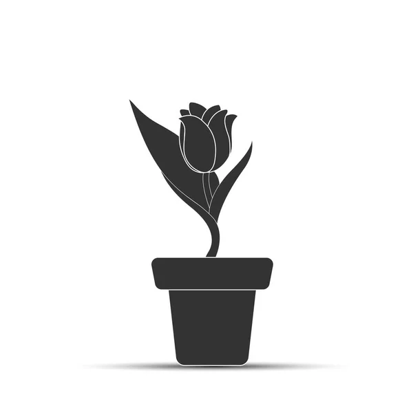 Silhueta de uma tulipa em um pote de flor, desenho simples — Vetor de Stock