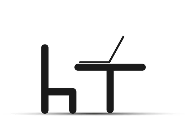 Ноутбук на столі, поруч стілець, простий дизайн — стоковий вектор
