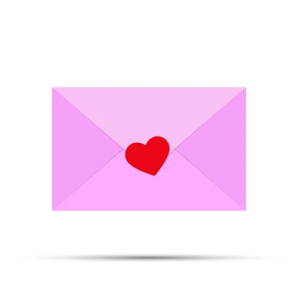 Me encanta el sobre rosa sellado con un símbolo del corazón, diseño simple — Vector de stock