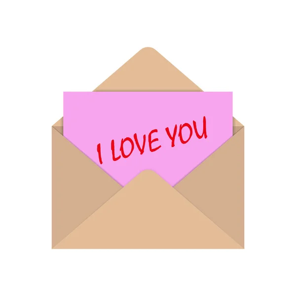 Envelope com uma carta e uma inscrição Eu te amo — Vetor de Stock