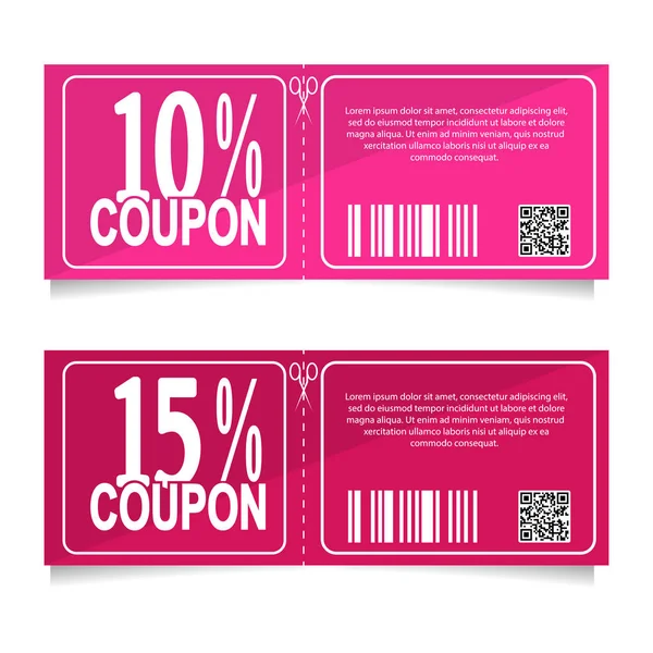 Progetta un coupon per uno sconto del 10 e 15 per cento. Conce di vendita — Vettoriale Stock