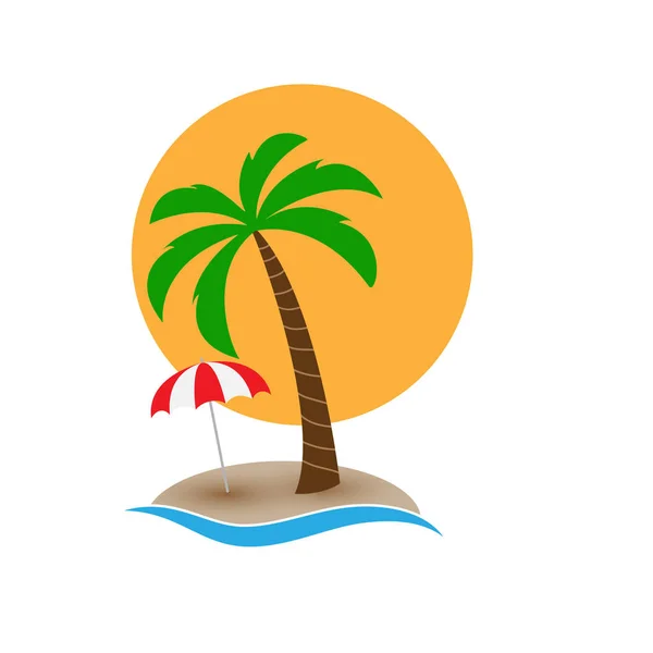 Пальма с зонтиком на острове против солнечного диска — стоковый вектор