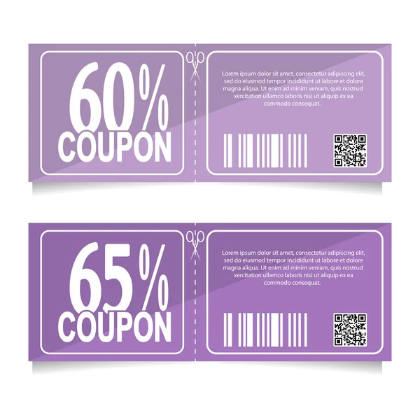 Design a coupon for a discount of 60 and 65 percent. Sales conce — Stock Vector