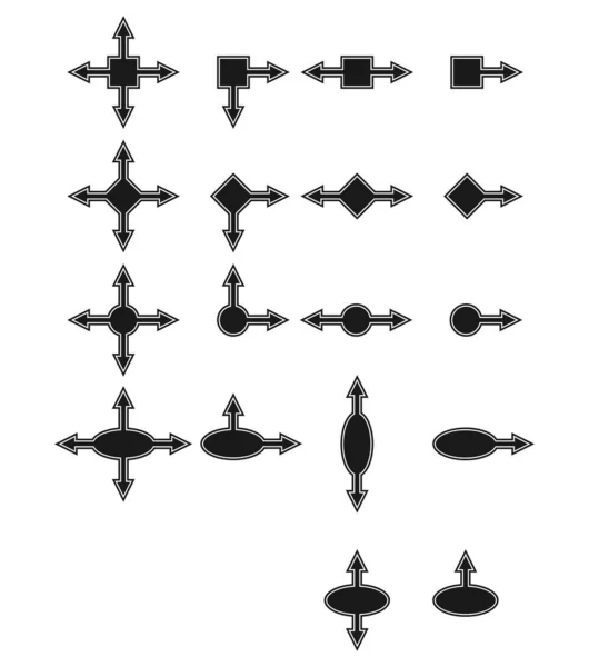 Conjunto de formas geométricas con flechas en diferentes direcciones, sim — Archivo Imágenes Vectoriales
