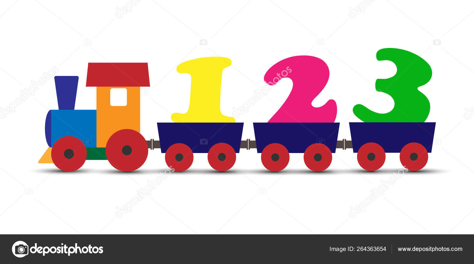 Coloridos niños tren transporta números diseño plano vector, gráfico  vectorial © Grommik imagen #264363654