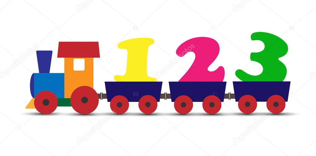 Colorful childrens train transports numbers flat design