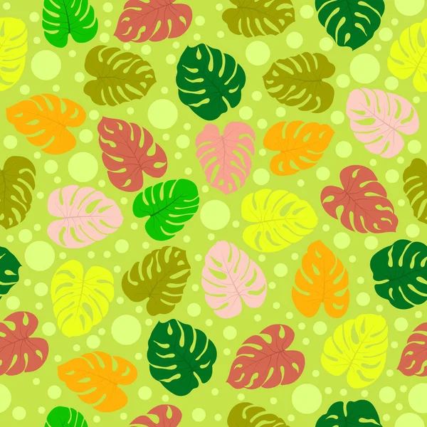 Modèle sans couture avec des feuilles de plantes tropicales et des bulles monstrueuses — Image vectorielle