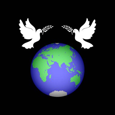 Güvercinler ve zeytin dalı ile Küre  