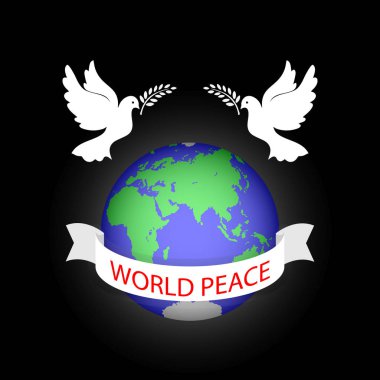 Güvercinler ve bir zeytin dalı ile küre kelimeleri ile barış