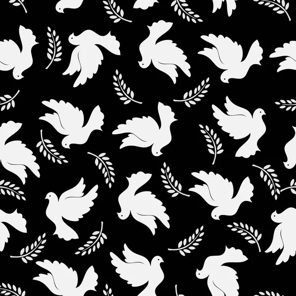 Nahtloses Muster mit Tauben und Olivenzweig für Design und Design — Stockvektor