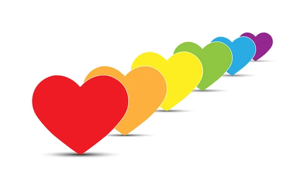 Šest symbolů srdcí v barvách LGBT — Stockový vektor
