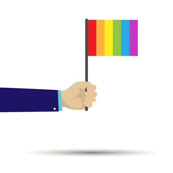 Mano sosteniendo una bandera en los colores de la LGB — Vector de stock