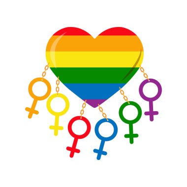 t renklerinde kalbe zincirlenmiş kadınsı sembolleri