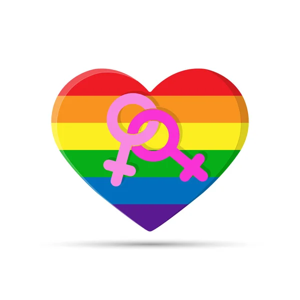 Símbolo lésbico sobre un fondo de corazones en colores LGBT — Vector de stock