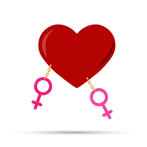 Two symbols of the feminine chained to the heart — Stock Vector