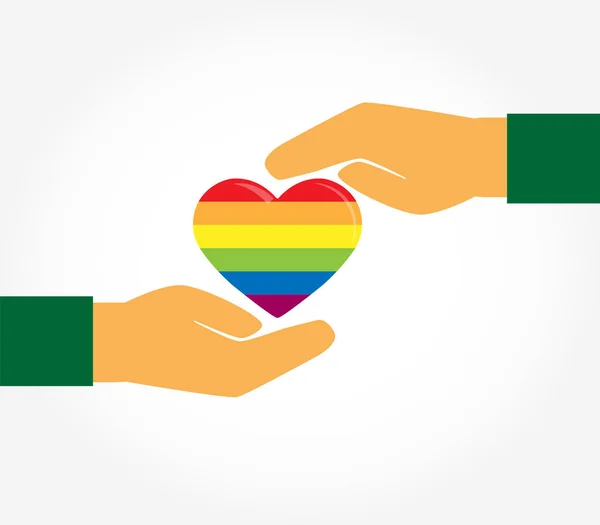 Duas mãos protegem o coração nas cores do LGBT —  Vetores de Stock