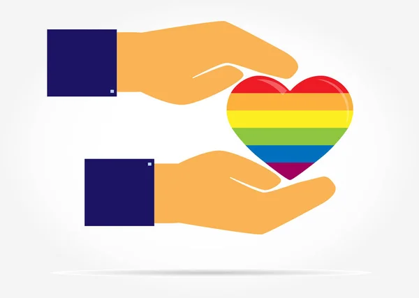 Dwie ręce chronią serce w barwach LGBT — Wektor stockowy