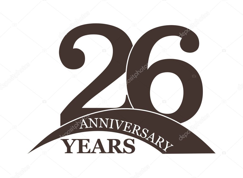 26 years anniversary, flat simple design, logo