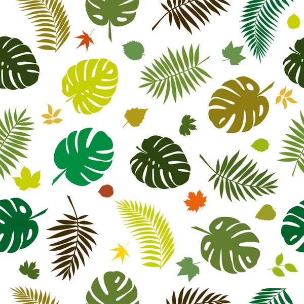 Nahtloses Muster mit tropischen Pflanzenblättern. moderne Zufallsfarbe — Stockvektor