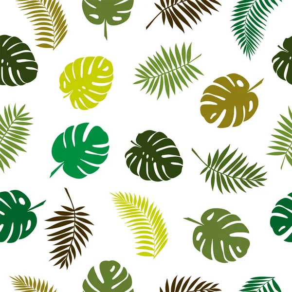熱帯植物の葉とシームレスなパターン。現代のランダムな色 — ストックベクタ