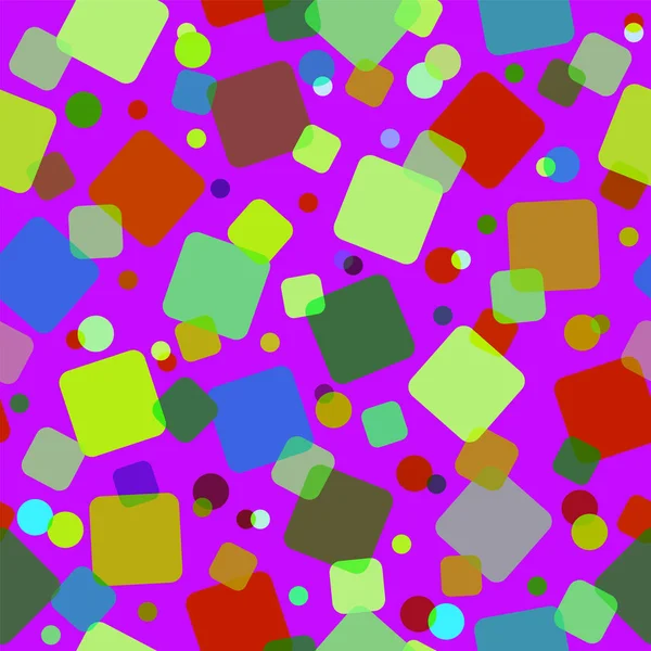 Nahtloses Muster mit farbigen Quadraten und Kreisen. moderner Zufallsprinzip — Stockvektor