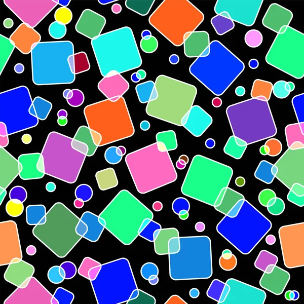 Modèle sans couture avec des carrés et des cercles colorés. aléatoire moderne — Image vectorielle