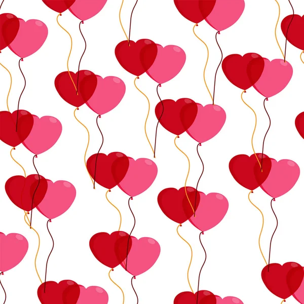 Bezproblémový vzor. Červené a růžové balónky v podobě srdce. — Stockový vektor