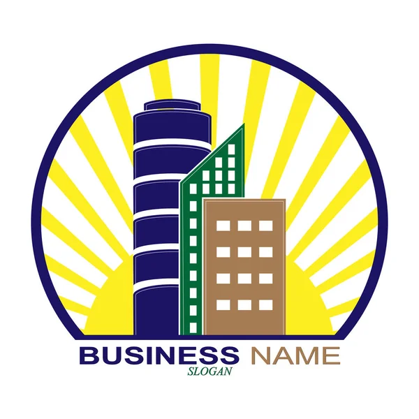 Logo des Bau- oder Immobilienunternehmens und Immobilien com — Stockvektor