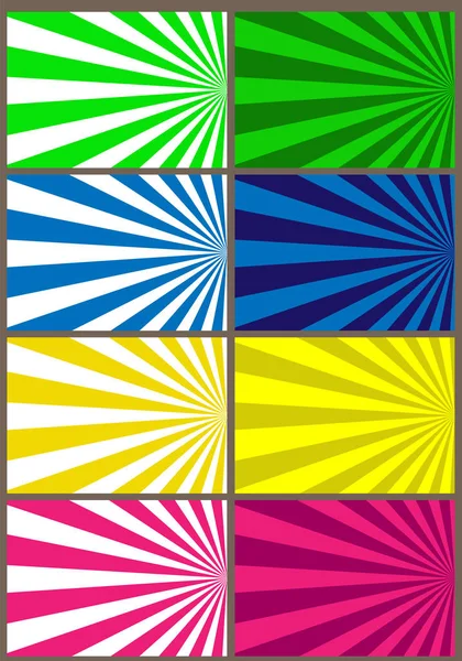 Conjunto de fundos espirais coloridos. Raios coloridos irradiar a partir de th — Vetor de Stock