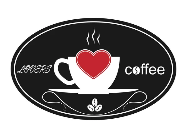 Горячая чашка кофе, сердце и слова любителей кофе — стоковый вектор