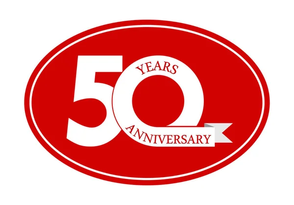 50 anos de inscrição de aniversário em azul oval, design plano — Vetor de Stock