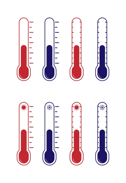 Reihe von Vektorsymbolen. Thermometer mit heißer und kalter Temperatur. — Stockvektor