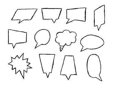 Farklı şekil ve yapılandırmada metin alanları kümesi, metin, tümcecik veya mesaj için lider, düz tasarım