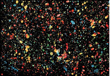 Siyah bir arka plan üzerinde çok renkli boya sıçramaları. Kumaş, döşeme, Duvar Kağıdı, ekran koruyucu, tasarım ve dekorasyon için ideal çözüm.