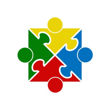 Takım çalışması. Üç kişilik bir grup bir daire oluşturur. Bulmacalar insanlar bir daire oluşturur.