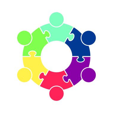 Takım çalışması. Altı kişilik bir grup bir daire oluşturur.