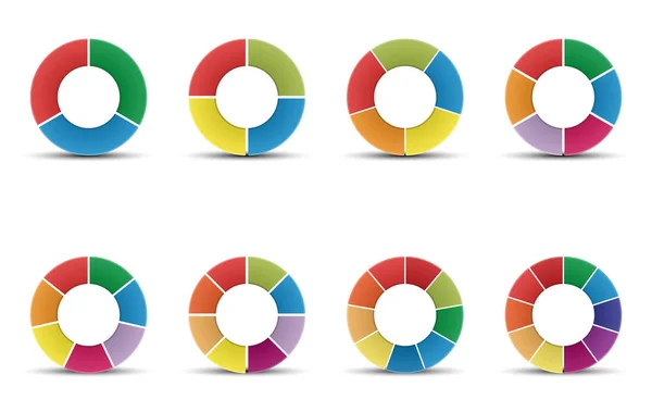 3, 4, 5, 6, 7, 8, 9 ve 10 segmentleri ile halka diyagramları seti