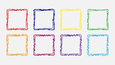 Renkli kıvırcık kare çerçeveleri, düz tasarım seti.