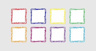 Beyaz arka plan ile renkli kıvırcık kare çerçeveleri seti, düz d