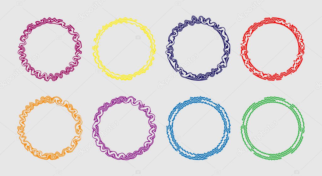 Set of colored curly round frames, flat design.