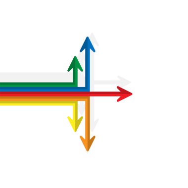 Değişen yönü ile farklı uzunlukta renk okları, basit