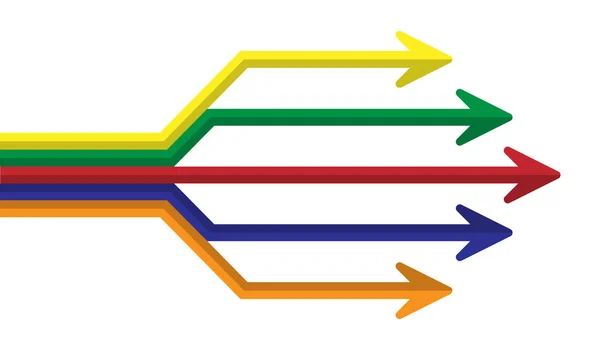 Flechas de color de diferente longitud con cambio de dirección, simple — Vector de stock